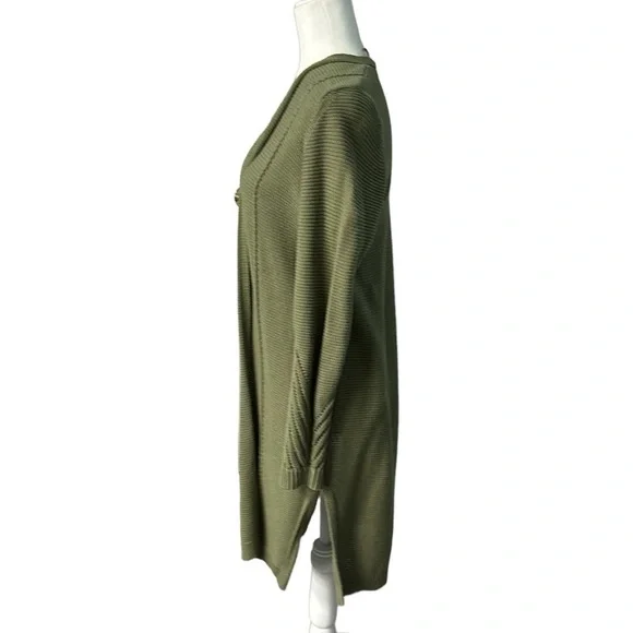 Loft Outlet Open Front Longline Olive Green Knit Duster Cardigan Size Medium - Picture 2 of 11